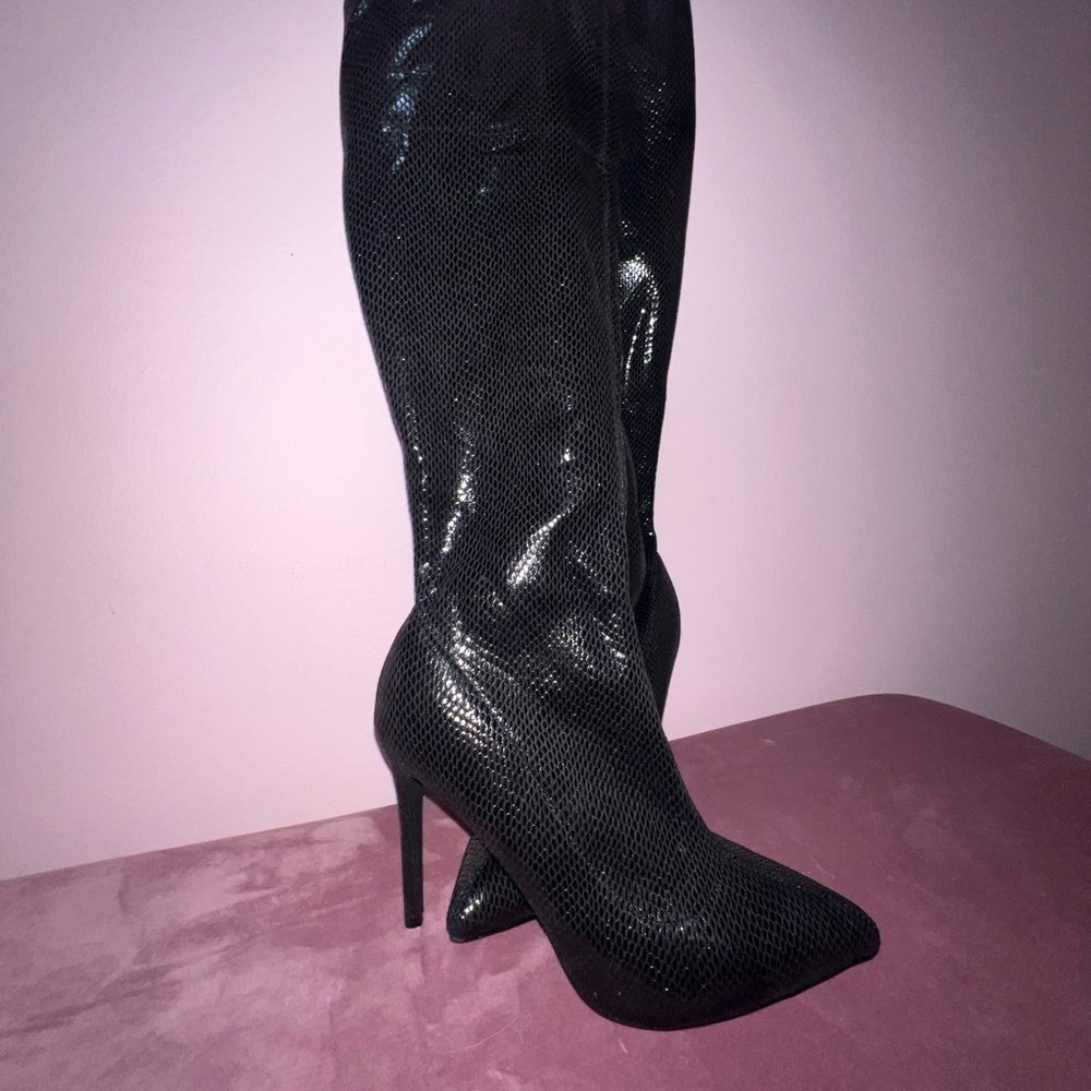 Black faux snake skin boots